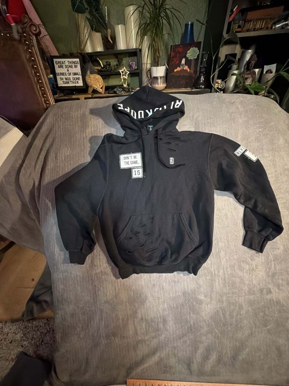 Distressed Hooded sweatshirt with actual Patches.